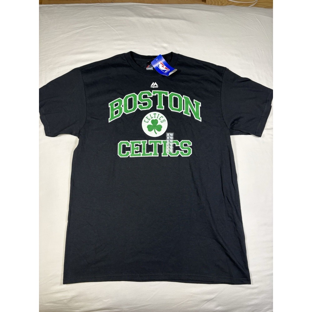 NWT Majestic Boston Celtics Shirt Mens Large Black Team Logo Graphic NBA Tee L